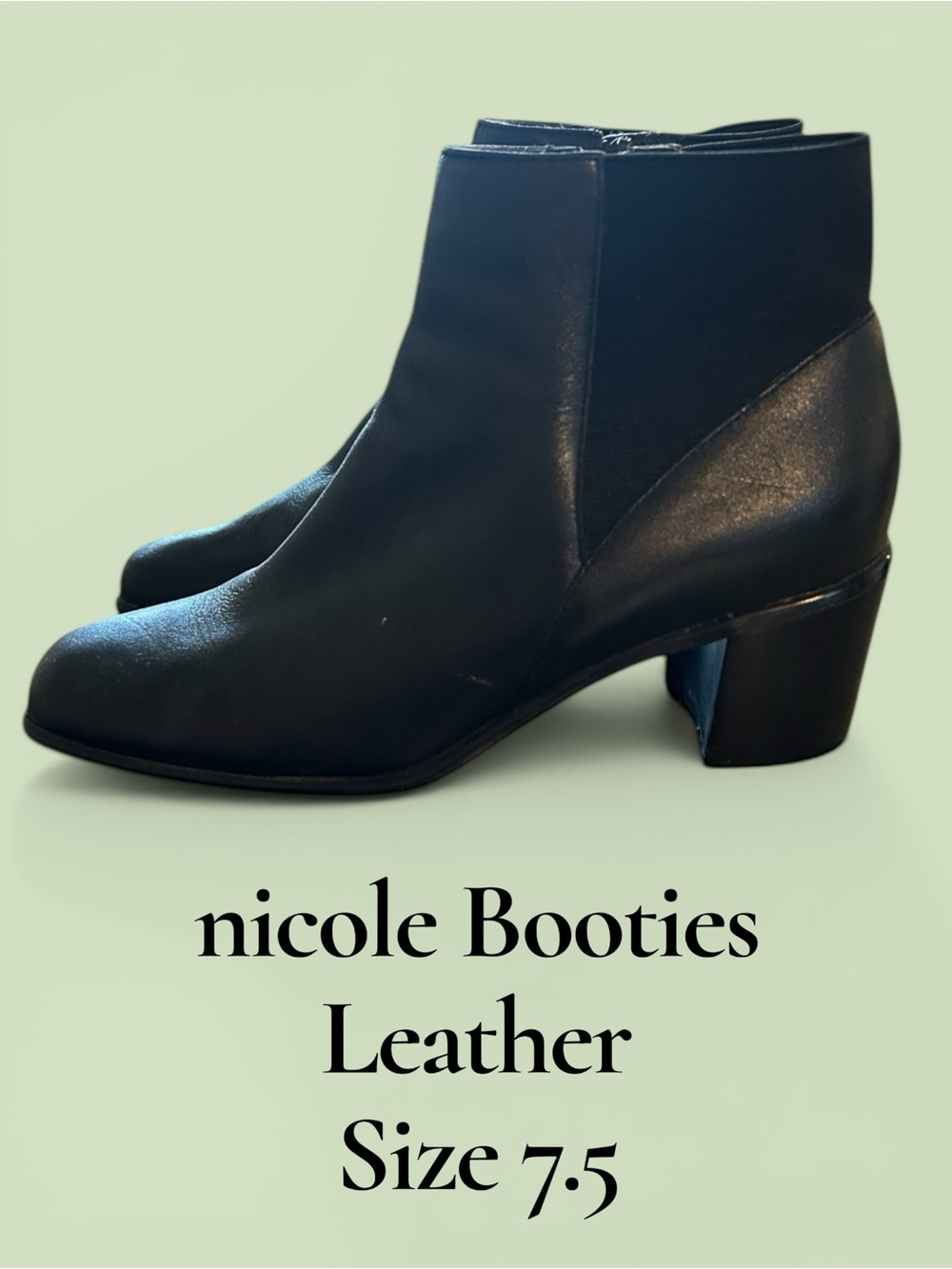 Nicole Black Leather Ankle Booties with Mid Block Heel